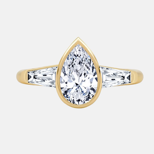 THALIRA pear bezel trilogy engagement ring AG & CO Jewellery