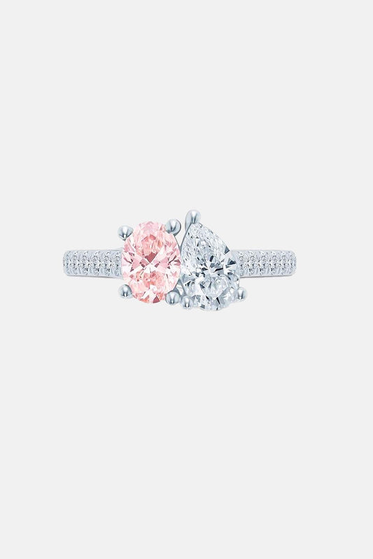 Toi et Moi Pink & White Diamond Duo Ring – Oval & Pear Cut | Pavé Band AG & CO Jewellery