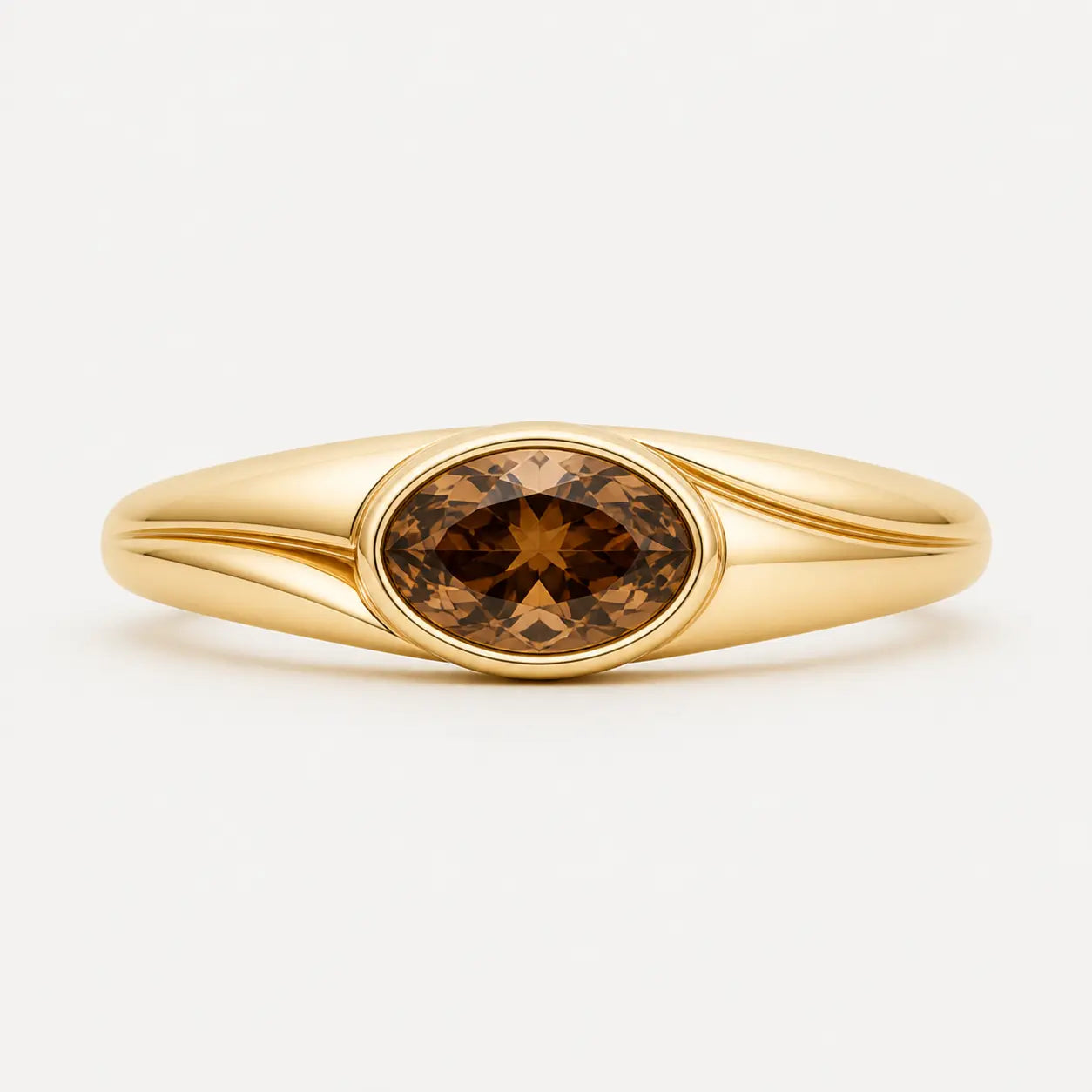 terra oval smoky quartz signet ring