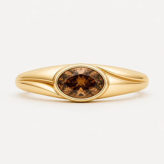 Terra Oval Smoky Quartz Signet Ring