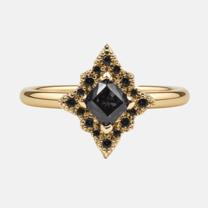 The Obsidian Halo Cushion Black Diamond Ring