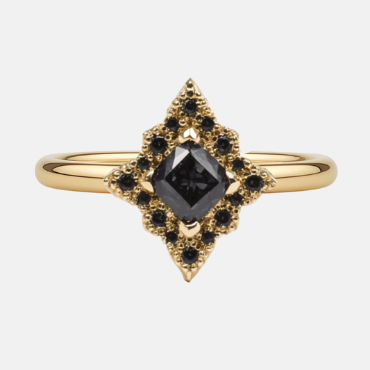 The Obsidian Halo Cushion Black Diamond Ring AG & CO Jewellery