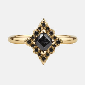 The Obsidian Halo Cushion Black Diamond Ring