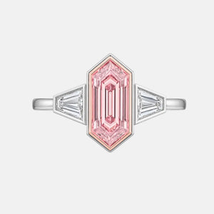 Seraphine Pink Lab-Grown Diamond Hexagon Emerald Cut Trilogy Ring