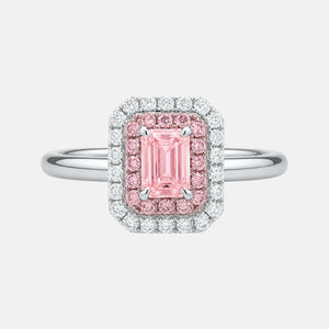 Celeste Pink Emerald Cut Diamond Double Halo Engagement Ring