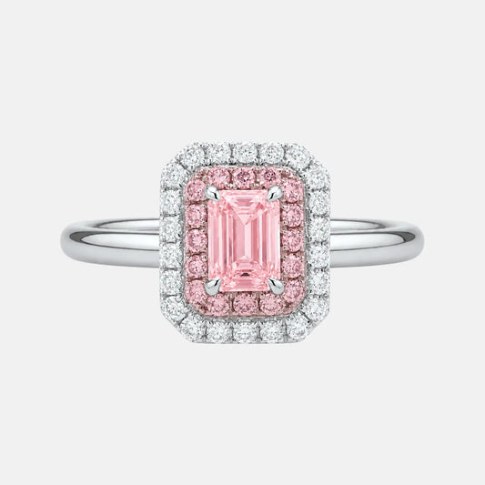 Celeste Pink Emerald Cut Diamond Double Halo Engagement Ring