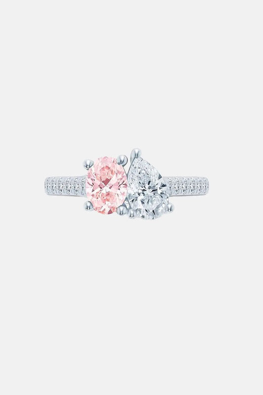 Toi et Moi Pink & White Diamond Duo Ring – Oval & Pear Cut | Pavé Band AG & CO Jewellery