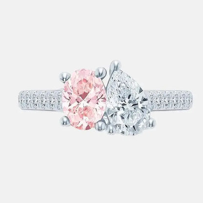 Toi et Moi Pink & White Diamond Duo Ring – Oval & Pear Cut | Pavé Band AG & CO Jewellery