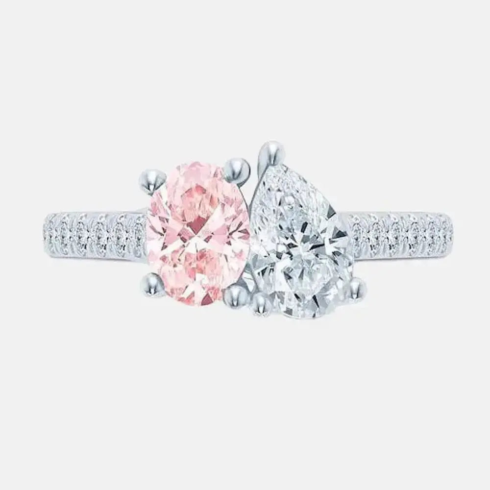 Toi et Moi Pink & White Diamond Duo Ring – Oval & Pear Cut | Pavé Band AG & CO Jewellery