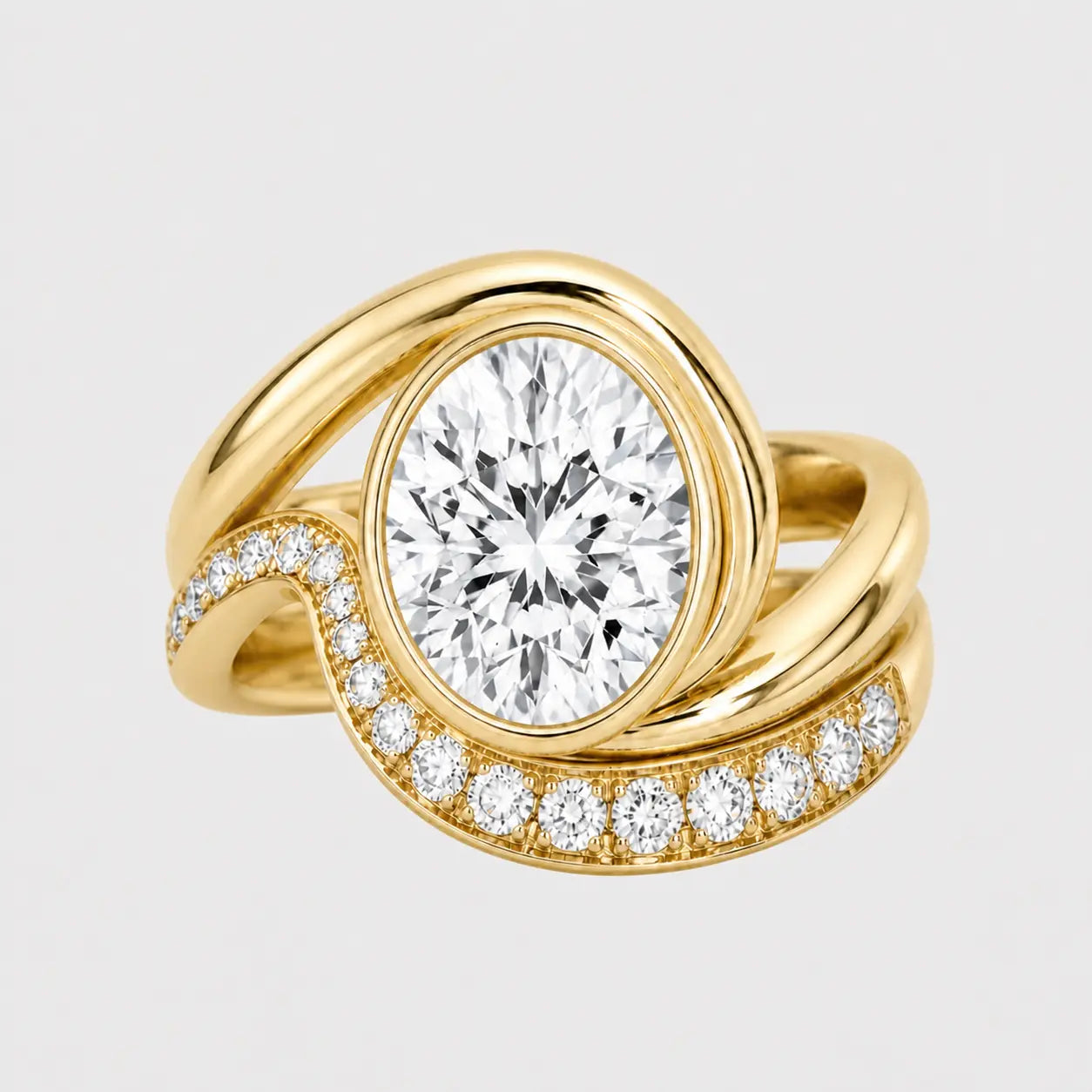velora sculptural bezel wrap pavé ring – round brilliant diamond