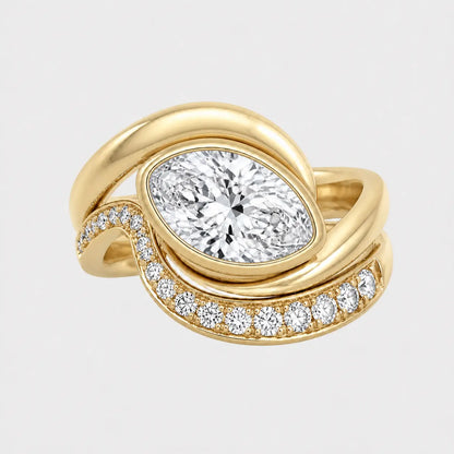 VELORA Sculptural Bezel Wrap Pavé Ring – Oval diamond