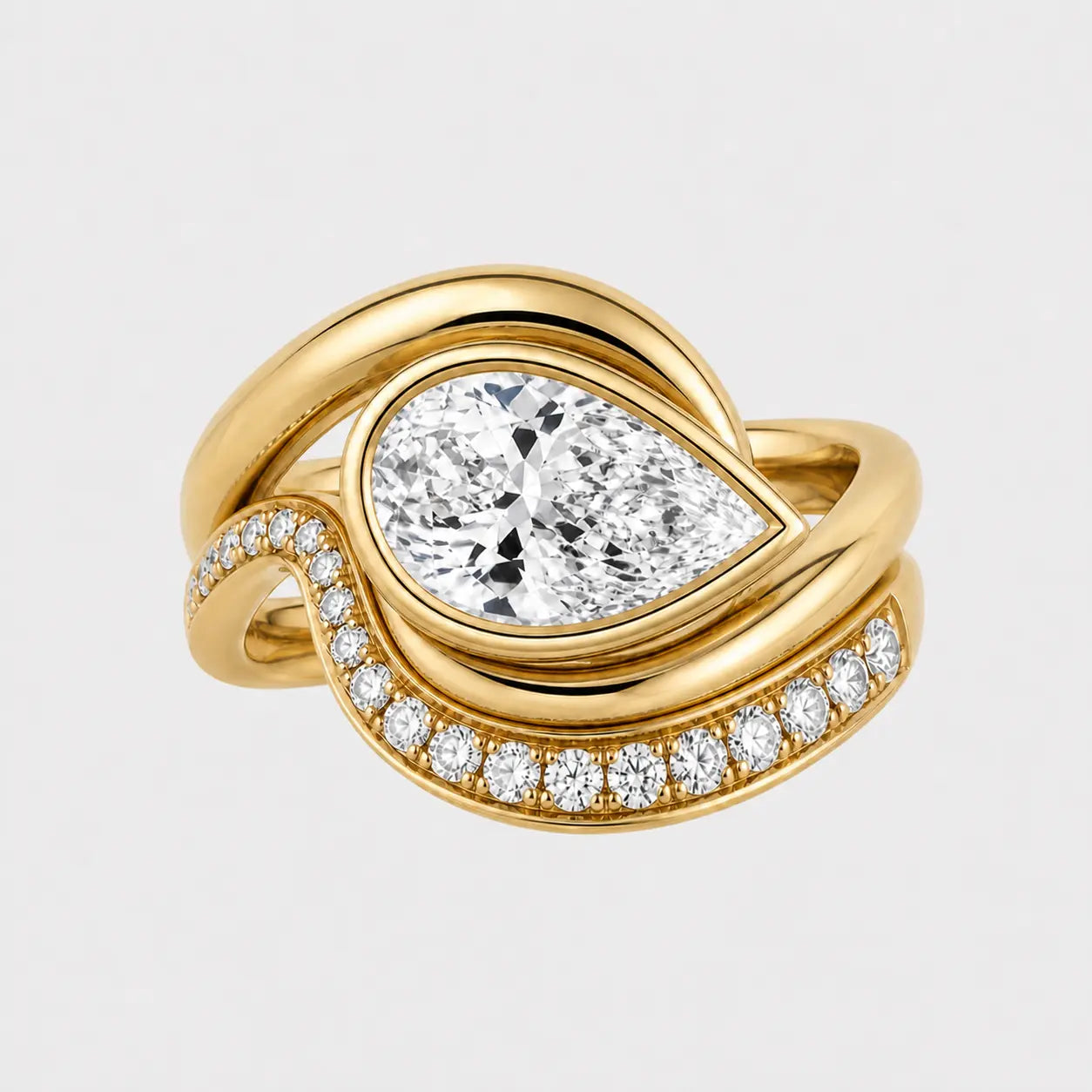 velora sculptural bezel wrap pavé ring – pear diamond