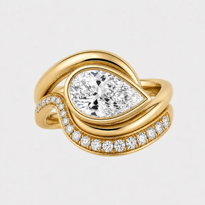 VELORA Sculptural Bezel Wrap Pavé Ring – Pear diamond