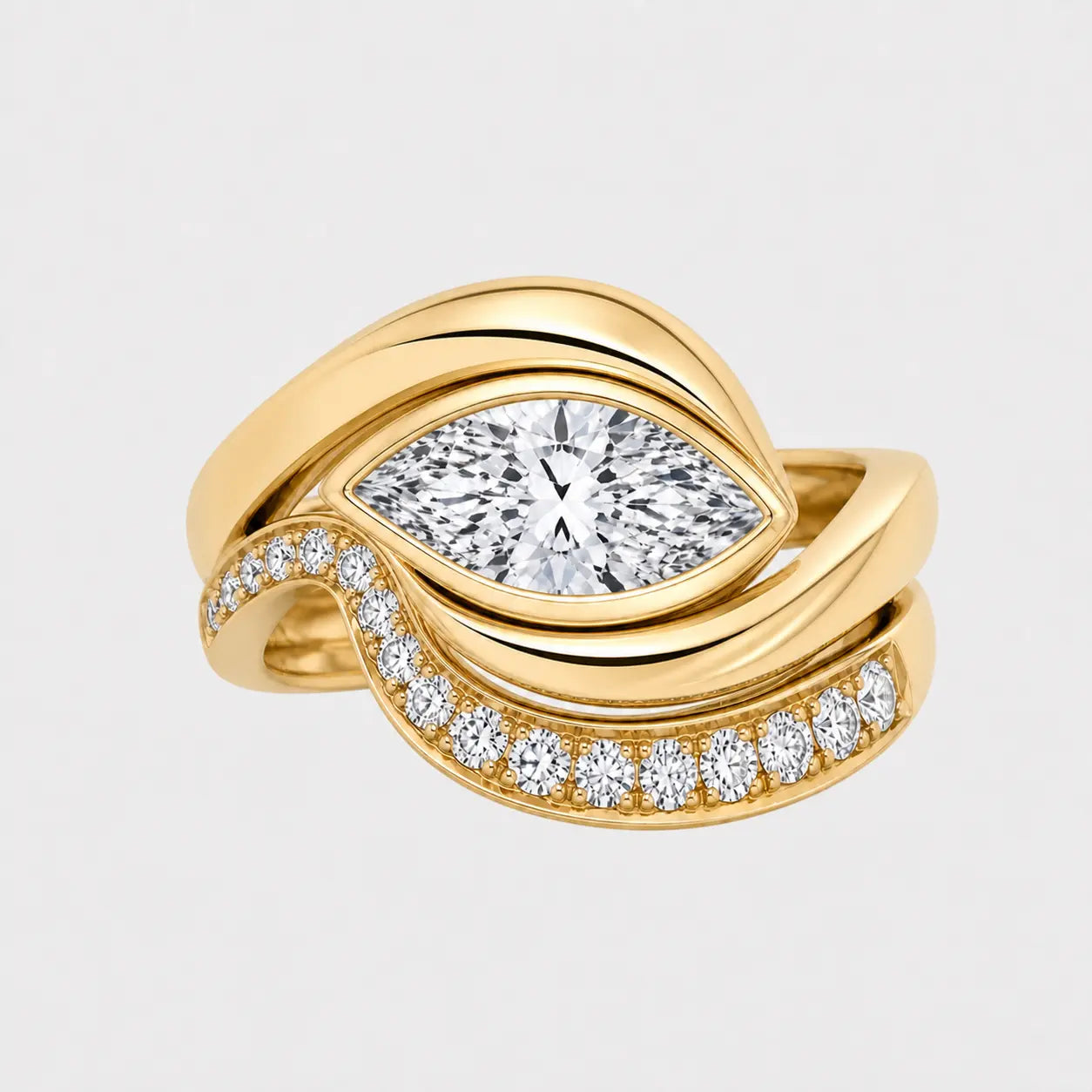 velora sculptural bezel wrap pavé ring – marquise diamond