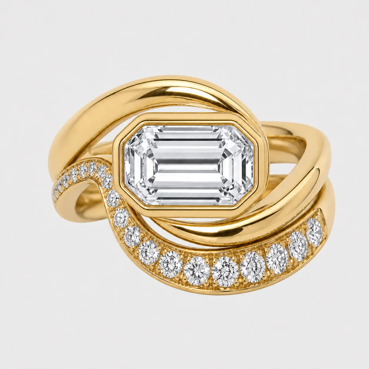 velora sculptural bezel wrap pavé ring – emerald diamond