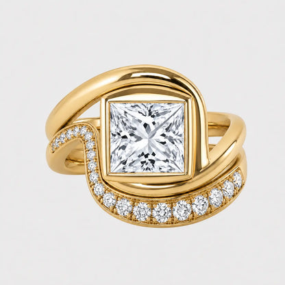 VELORA Sculptural Bezel Wrap Pavé Ring – Princess diamond