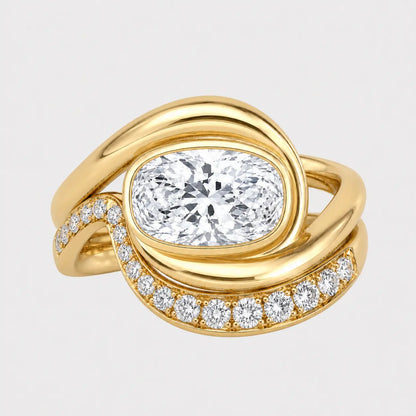 VELORA Sculptural Bezel Wrap Pavé Ring – Cushion diamond