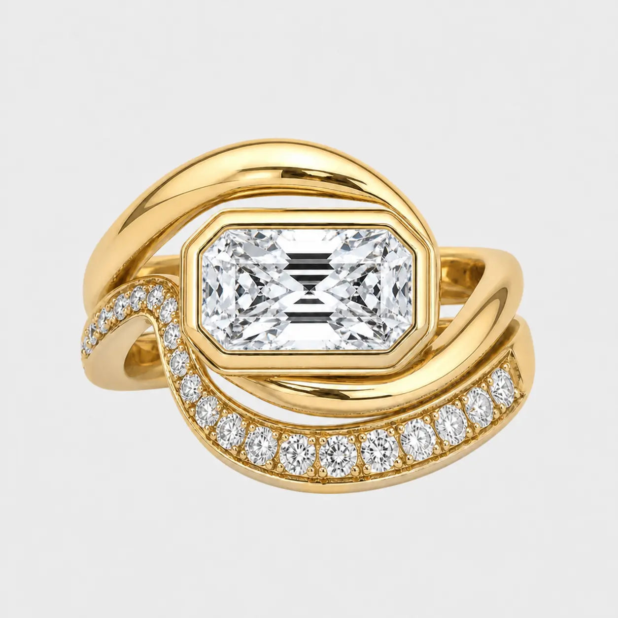 velora sculptural bezel wrap pavé ring – radiant diamond