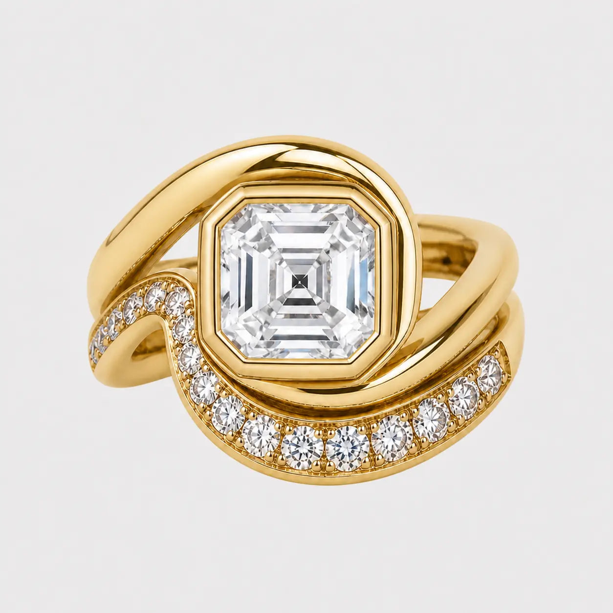 velora sculptural bezel wrap pavé ring – asscher diamond