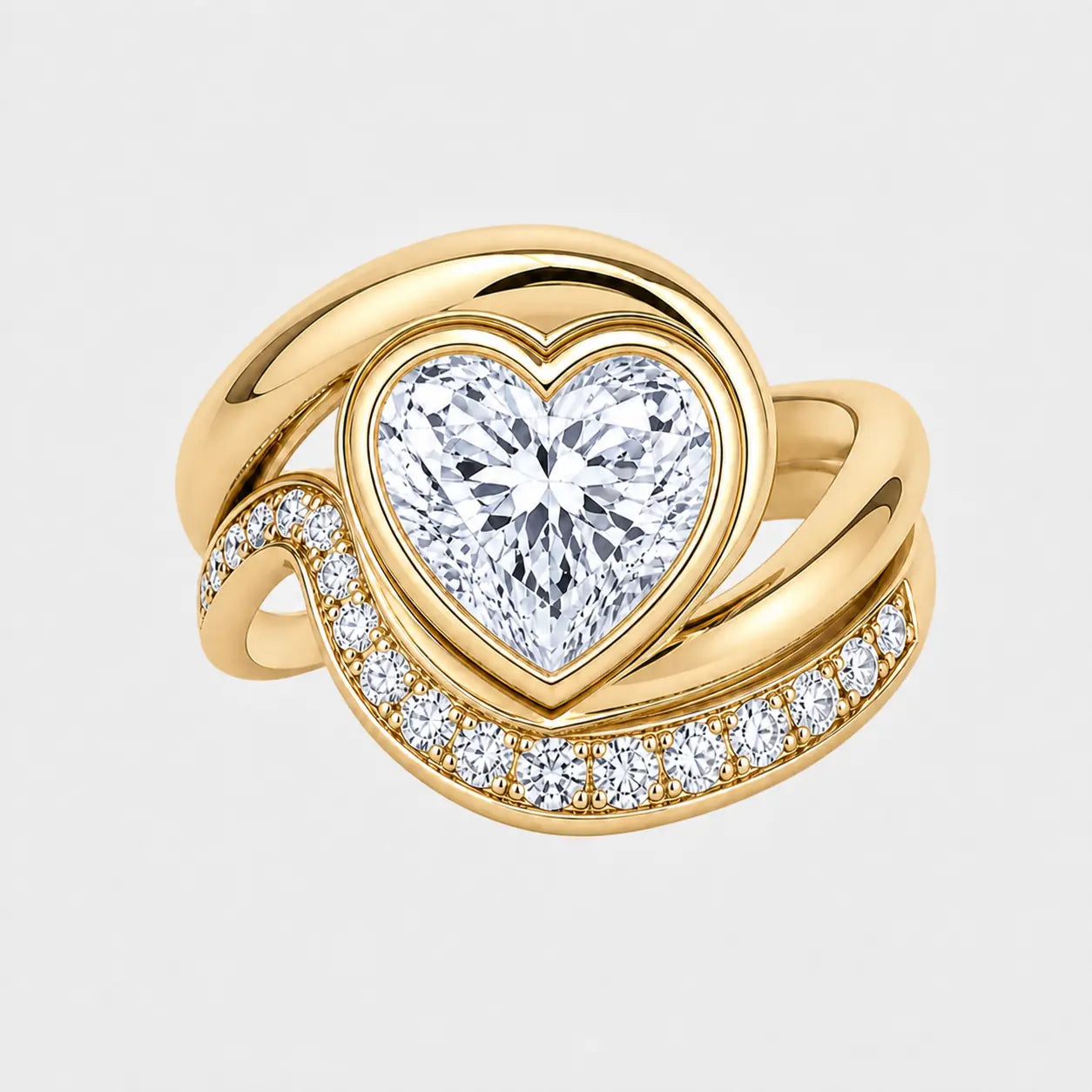 velora sculptural bezel wrap pavé ring – heart diamond