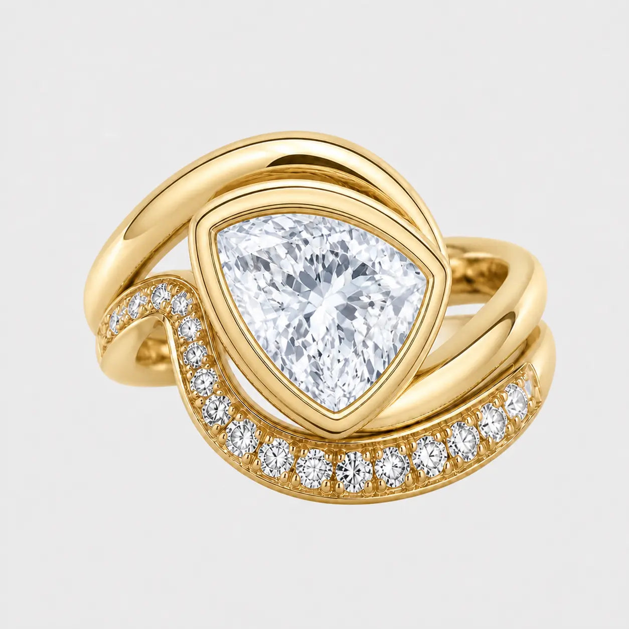 velora sculptural bezel wrap pavé ring – trillion diamond