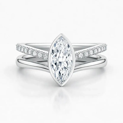 VIVIAN Marquise Bezel Pavé Ring Set AG & CO Jewellery