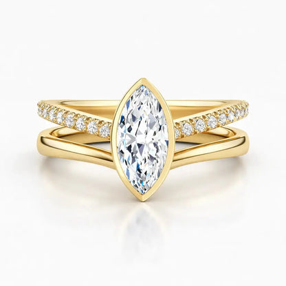VIVIAN Marquise Bezel Pavé Ring Set AG & CO Jewellery