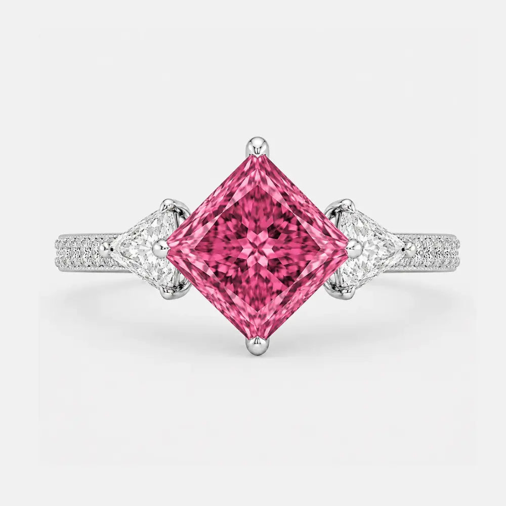 Vespera Kite-Set Princess Pink Diamond Trilogy Pavé Ring AG & CO Jewellery
