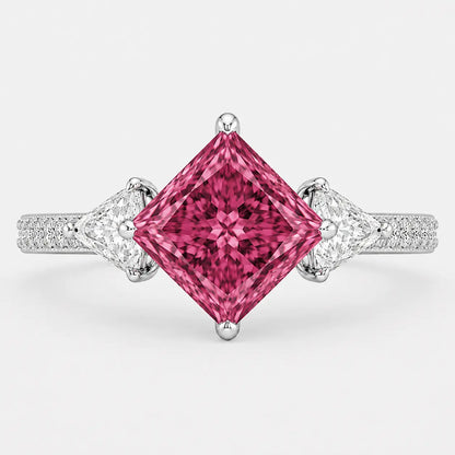 Vespera Kite-Set Princess Pink Lab-Grown Diamond Trilogy Pavé Ring