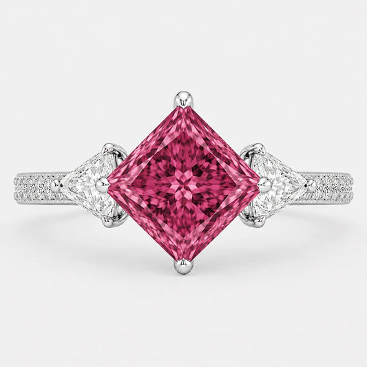 Vespera Kite-Set Princess Pink Lab-Grown Diamond Trilogy Pavé Ring