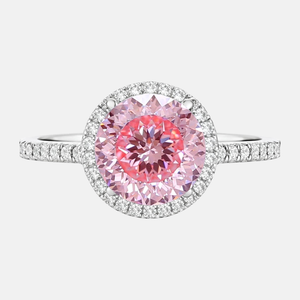 Vivid Fancy Pink Portuguese Cut Diamond Halo Engagement Ring