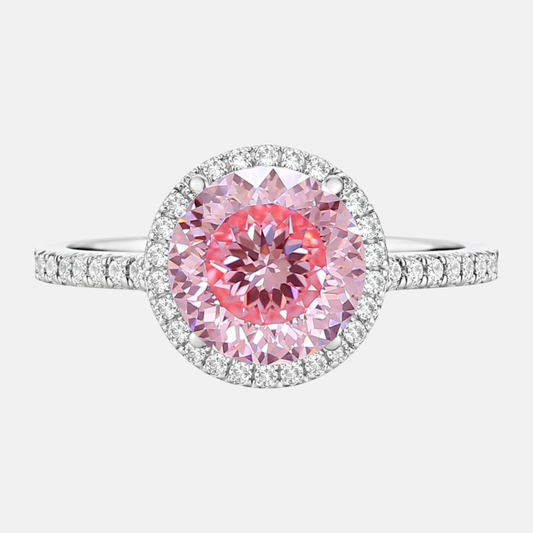 Vivid Fancy Pink Portuguese Cut Diamond Halo Engagement Ring AG & CO Jewellery