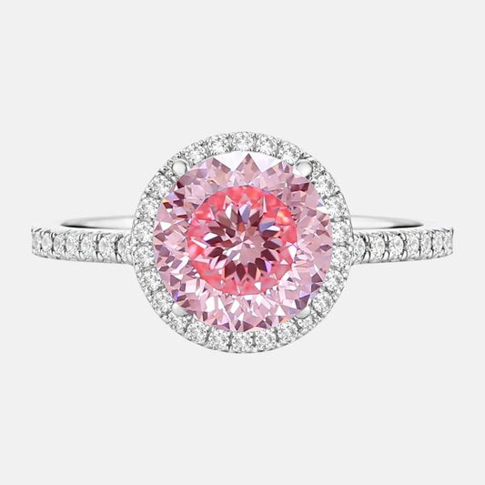 Vivid Fancy Pink Portuguese Cut Diamond Halo Engagement Ring