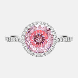 Vivid Fancy Pink Portuguese Cut Diamond Halo Engagement Ring