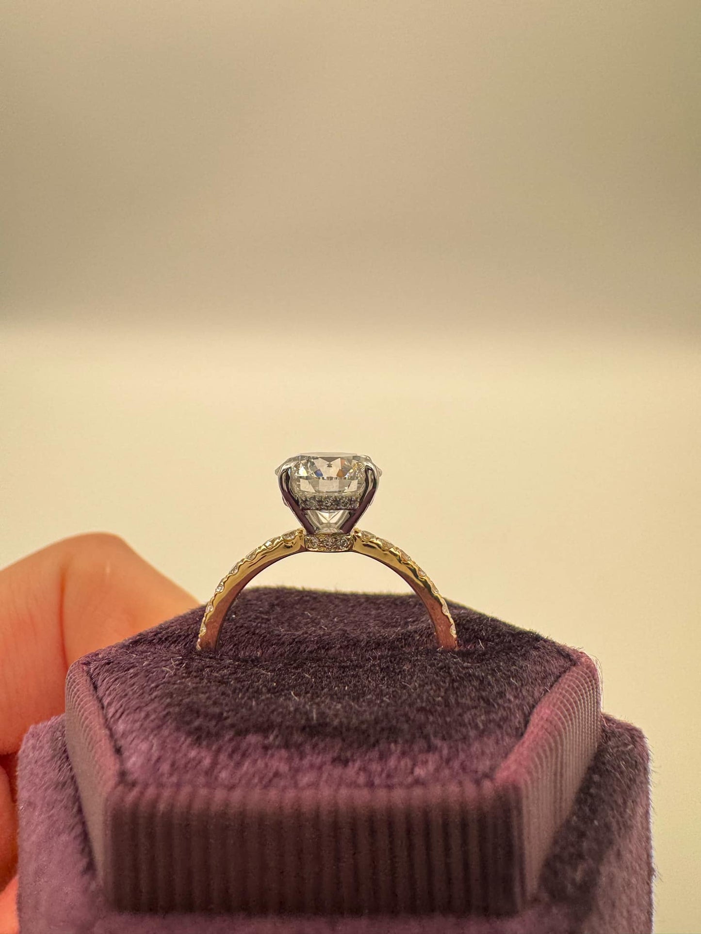 2.00 carat lab grown round solitaire engagement with hidden halo ring metal: 14k solid yellow gold with white gold prongs (copy)