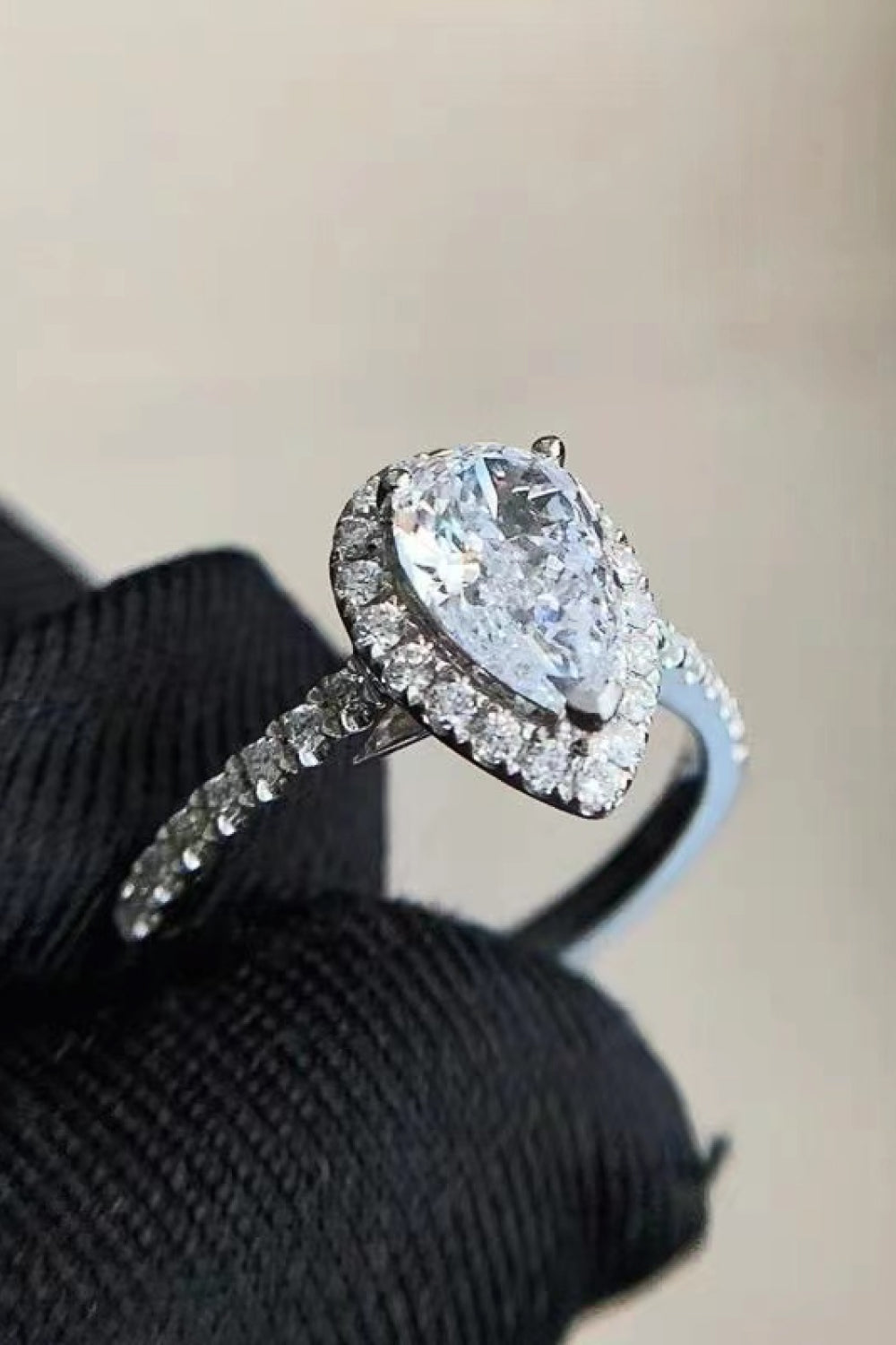 2.00 carat moissanite pear shape ring with halo