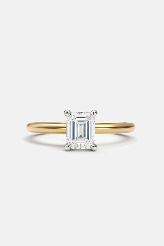 Emerald Cut 4 Claw Solitaire Lab Grown Diamond Engagement Ring - 18K Yellow Gold AG & CO Jewellery