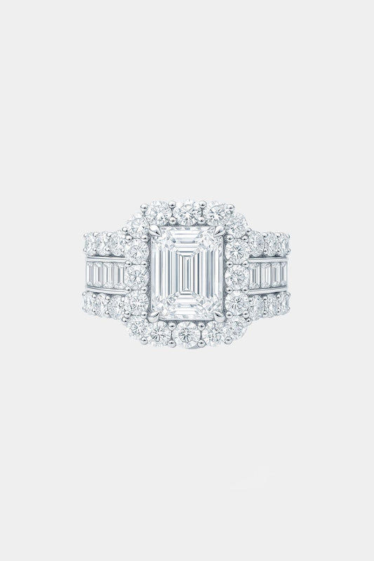ASTORIA – Emerald Cut Halo Engagement Ring Setting with Diamond Baguette Band AG & CO Jewellery