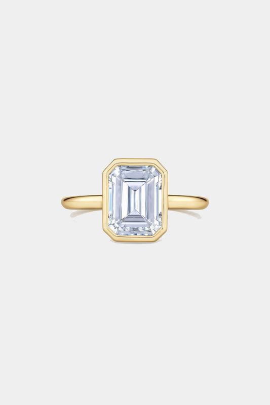 Bezel Emerald Engagement Ring 18K Solid Yellow Gold AG & CO Jewellery