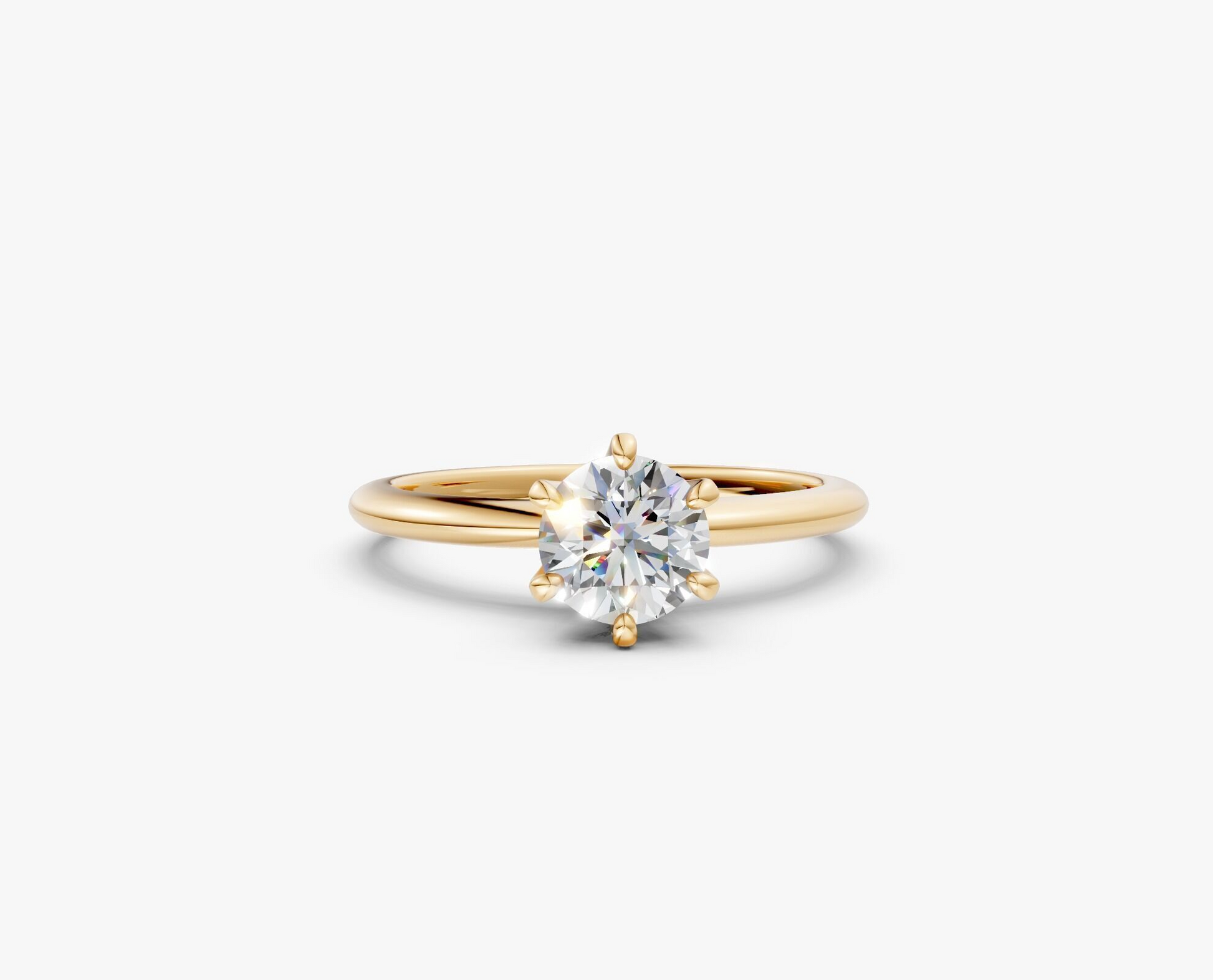 6 Prong Round Solitaire Engagement Ring 18K Solid Yellow Gold AG & CO Jewellery