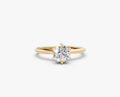 6 Prong Round Solitaire Engagement Ring 18K Solid Yellow Gold AG & CO Jewellery