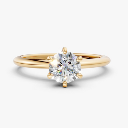 6 Prong Round Solitaire Engagement Ring 18K Solid Yellow Gold AG & CO Jewellery