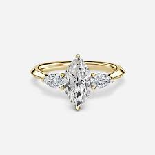 2.00CT Marquise Trilogy Lab Diamond Engagement Ring with Pear Side Stones 14K Gold (E Color, VS1, IGI)