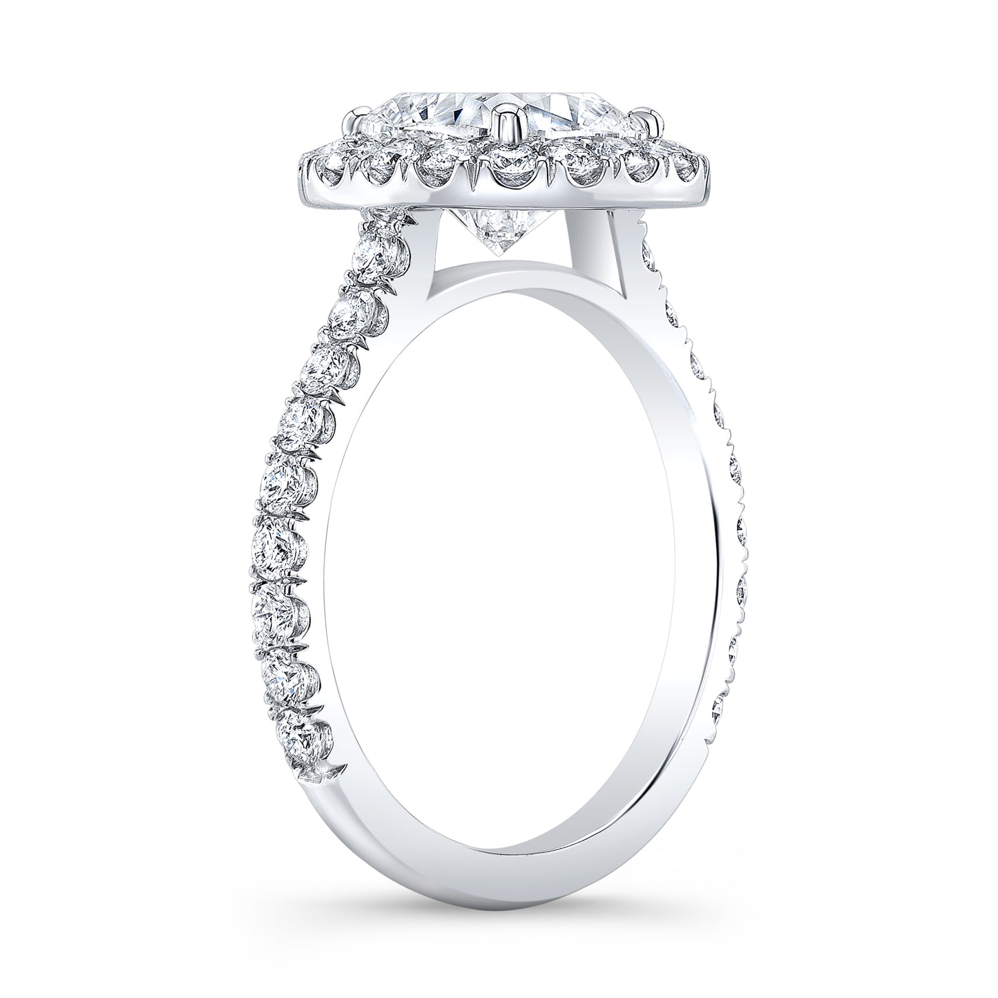 oval halo with pavé lab grown diamond engagement ring 18k white gold