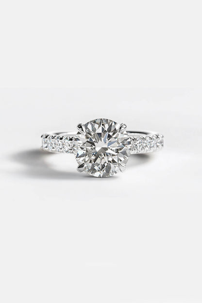 1.00-6.00CT Round Brilliant Lab Grown Round Solitaire Engagement Ring with Hidden Halo & Pave Diamond Band in 14k Gold AG & CO Jewellery
