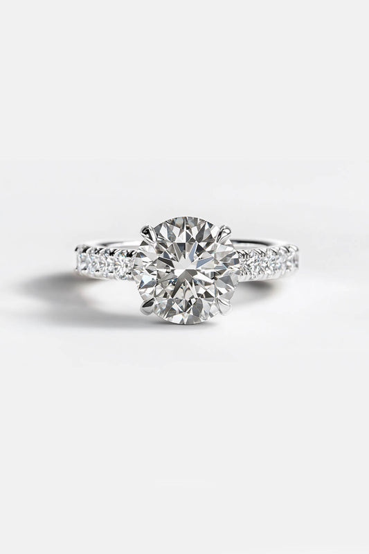 1.00-6.00CT Round Brilliant Lab Grown Round Solitaire Engagement Ring with Hidden Halo & Pave Diamond Band in 14k Gold AG & CO Jewellery