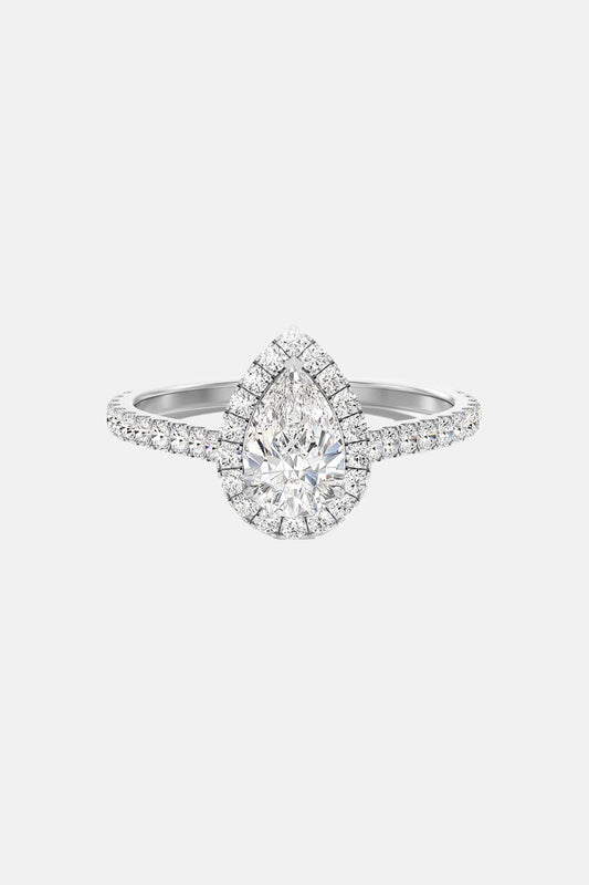 Penelope - Halo Pear Lab-Grown Diamond Engagement Ring with Pavé Band AG & CO Jewellery