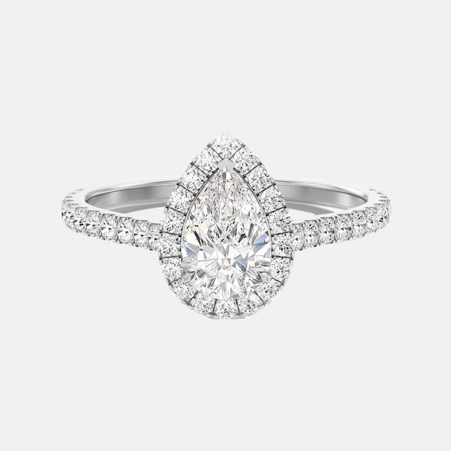 Penelope - Halo Pear Lab-Grown Diamond Engagement Ring with Pavé Band AG & CO Jewellery