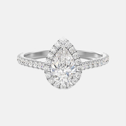 Penelope - Halo Pear Lab-Grown Diamond Engagement Ring with Pavé Band AG & CO Jewellery