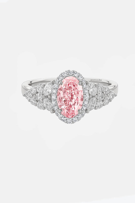 CELESTINA – Pink Oval Diamond with Side Marquise Diamond Cluster AG & CO Jewellery